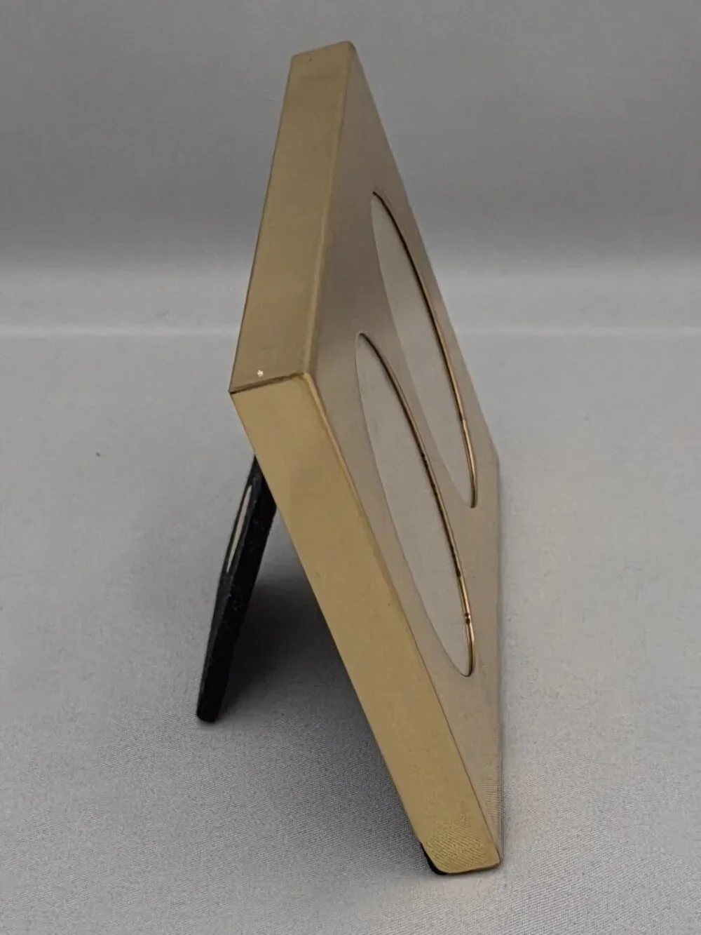 Vintage Brass Gold Tone Mini Double Oval Photo Picture Frame Standing Easel Back